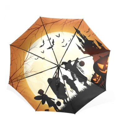 UV Protection Pumpkin Umbrella with Halloween Printing