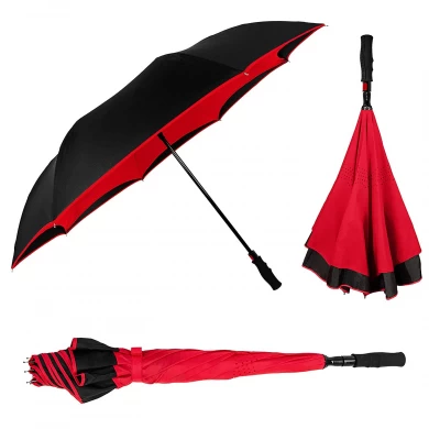 Wholesale Auto Open Inversa Large Inverted Double Layered Reinforced Canopy Windproof Umbrella