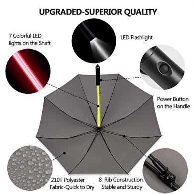 Sprzedaż hurtowa Custom 23 Inch 8Ribs 7 Zmiana koloru na wału LED Straight parasol