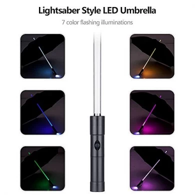 Aduana al por mayor 23Inch 8Ribs 7 colores que cambian en el paraguas del paraguas del eje LED