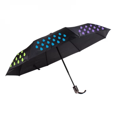 ぬれた防風の3つの折る魔法の傘のときに変わる卸売のFoldable自動色