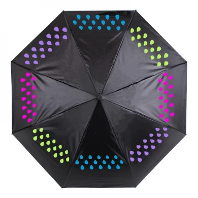 Color automático plegable al por mayor que cambia cuando está mojado a prueba de viento 3 veces el paraguas mágico