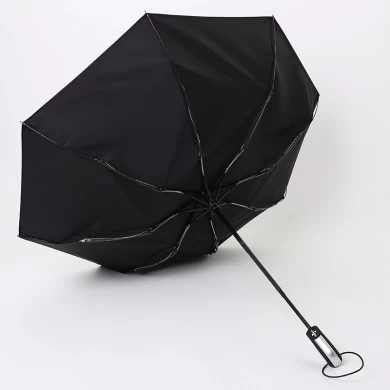 Wholesale Single Layer Pure Black 3 Folding 10Rib Windproof Business Men Style Promotional Folding Umbrella