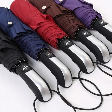 Hurtownia Pojedyncza warstwa Pure Black 3 Folding 10Rib Windproof Business Men Style promocyjny składany parasol