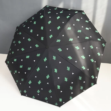 Wholesale auto 3 folding umbrella pongee rain UV Umbrella black OEM