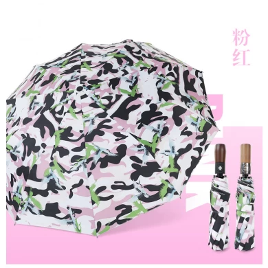 Wholesale auto 3 folding umbrella pongee rain UV Umbrella pink