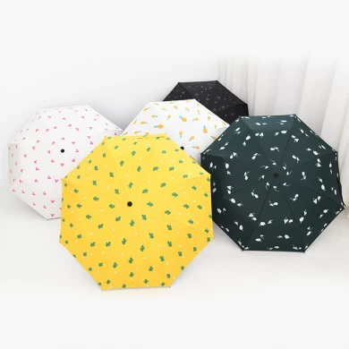 Wholesale auto 3 folding umbrella pongee rain UV Umbrella yellow OEM