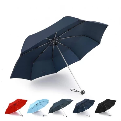Groothandel goedkoopste één dollar 3-voudig handmatig open paraplu aangepast logo