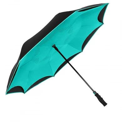 卸売ダブルキャノピー逆さ傘逆車の傘で長く簡単なグリップハンドル