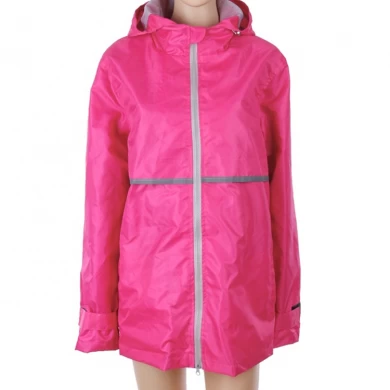 Wholesale high quality waterproof Watermelon red color worker Manufacturer's Ladies Full Zip Hooded Rain Coat