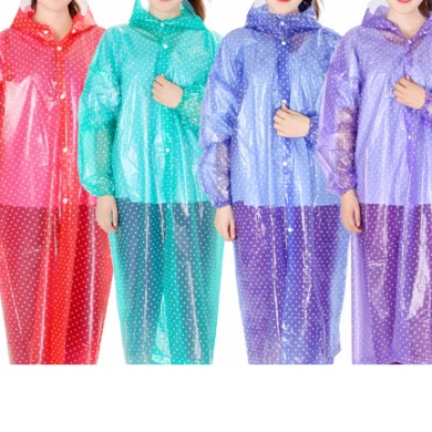 wholesale Transparent crystal raincoat raincoat polka purple dot PVC adult men and women cycling hiking  longcoats raincoat
