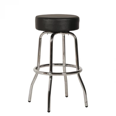 Double Ring Chrome Restaurant Barstool with Black PVC Seat Manufacturer
