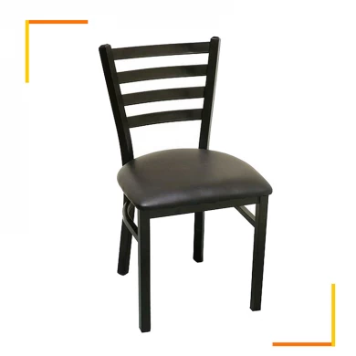 Manufacturer Wholesale Metal Black Ladder Back Restaurant Metal Chair with Upholstered Seat