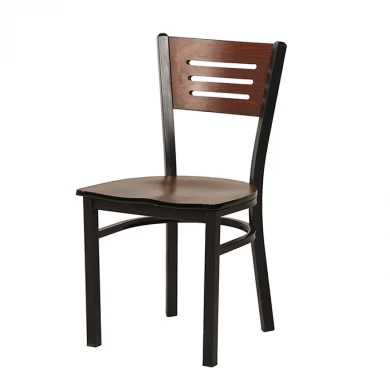 Natural Wood Back Metal Chair with 3 Slats in Back Manufacturer