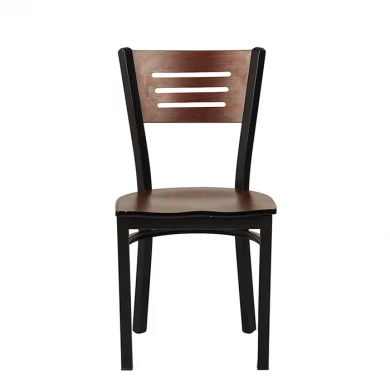 Natural Wood Back Metal Chair with 3 Slats in Back Manufacturer