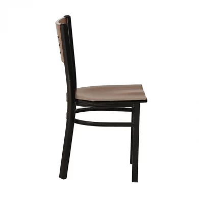Natural Wood Back Metal Chair with 3 Slats in Back Manufacturer