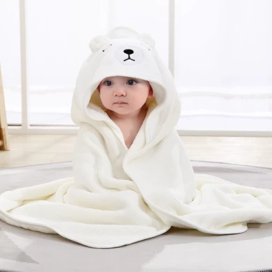 法兰绒动物超细纤维婴儿浴巾可爱熊连帽沙滩巾儿童新生儿毛毯