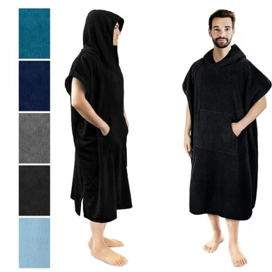OEM welcomed 100% Cotton Beach Change Robe Wetsuit Changing Poncho Towel with Hood Hooded Robe Custom Surf Poncho