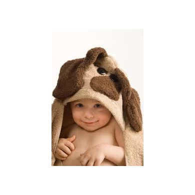 lovely baby hooded towel in dog shape