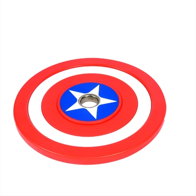 Venta al por mayor Personalizar Capitán América Fijo 10 kg-50 kg placas de barra de goma Placas de peso barra de parachoques