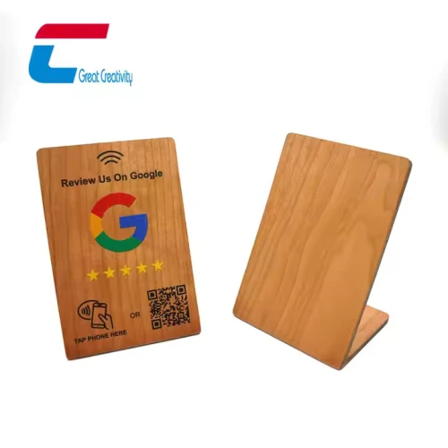 Google 검토 NFC Wood Stand 및 QR 코드 디스플레이