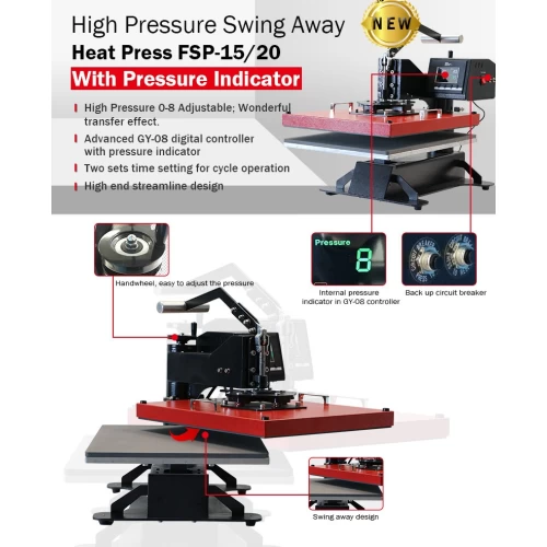 Industrial Grade High Pressure Swing Design Heat Press With Pressure Adjustable Indicator