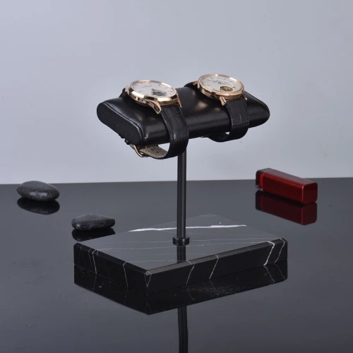 marble base stand display watch pu leather cushion watch stand display double watch