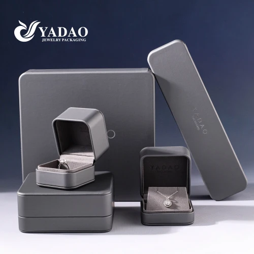 high quality pu leather box gray jewelry box plastic jewelry packaging box ring box