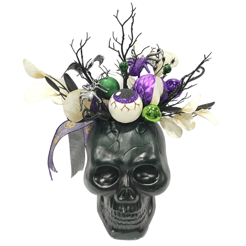 Senmasine Teschi di Halloween con fiocco nero Foglie artificiali Fiori di rosa Teste di scheletro