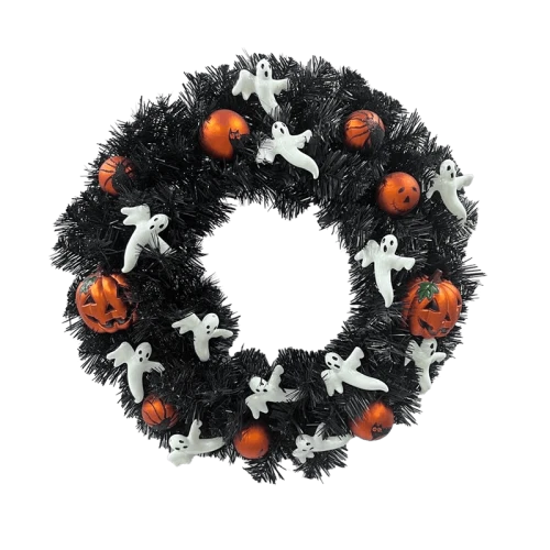Senmasine Ghirlanda di Halloween fai da te da 20 pollici con palline di design con motivo gatto ragno zucca arancione fantasma bianco