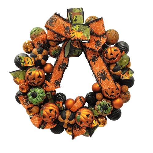 Senmasine Halloween Ghirlanda per porta con palline e fiocco in nastro Decorazione fai da te appesa