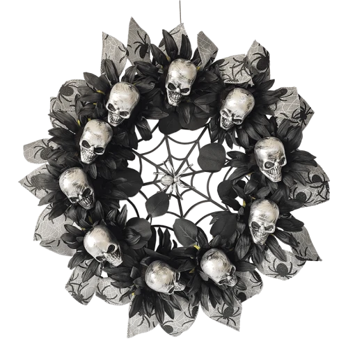Senmasine 24 pollici spettrale spaventosa ghirlanda di scheletro di Halloween con fiocco di nastro nero ragnatela decorazione da appendere alla porta d'ingresso