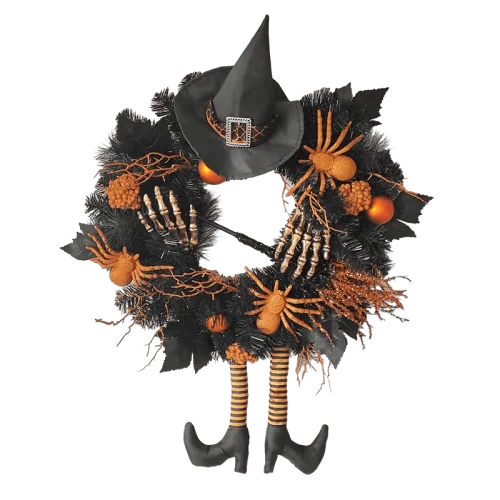 Senmasine 24 pollici Ghirlande di gambe di Halloween con palline Glitter Ragno Scopa Cappello da strega Scheletro Mano Decorazione della porta d'ingresso