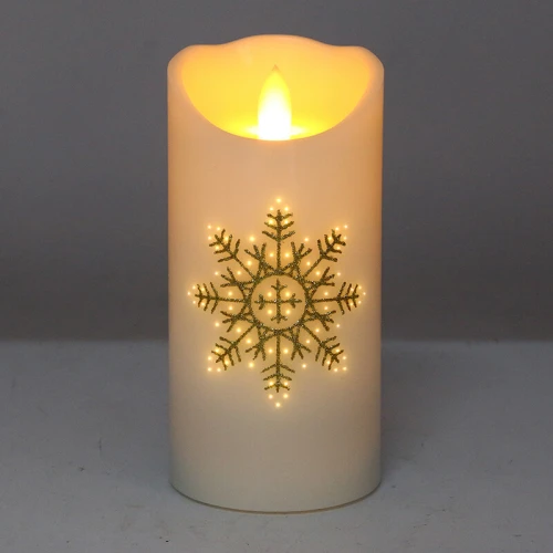 Senmasine TPR Lampkopkaarsen Glasvezel Flicker Print Sneeuwvlokkenpatroon Vlamloze Led-kaarswas