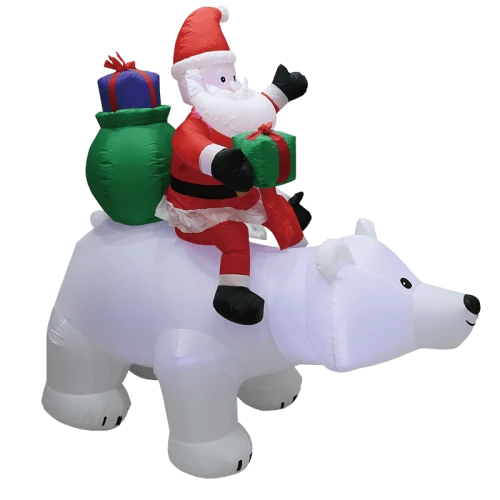 China Senmasine 6ft Santa Claus Riding Polar Christmas Inflatable Bear With Built-in Led Lights Blow Up Yard Xmas Party Decoration manufacturer