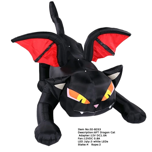 Senmasine Halloween Black Cat Gonfiabile con luci a LED Built-in Blow Up Decorazione per feste da cortile per interni ed esterni