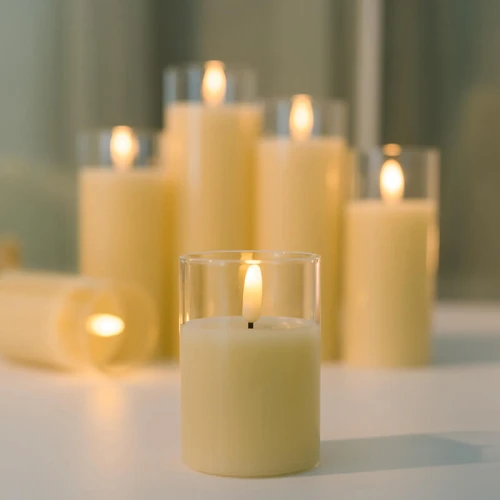 Senmasine 5PCS glazen vlamloze kaarsen met afstandsbediening batterij flikkerende echte waslont LED-kaars