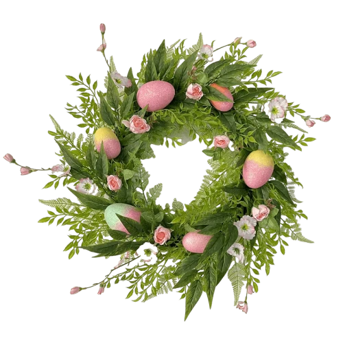 中国 Senmasine 22 インチ 24 インチ人工イースターリースカラフルな卵ウサギの花緑の葉の装飾 メーカー