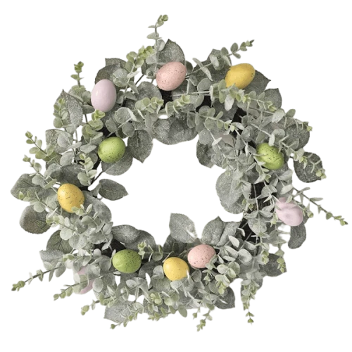 Senmasine Easter Artificial Wreath With Rabbit Colorful Eggs Green Leaves Decoration Spring Wreaths 22inch 24inch
