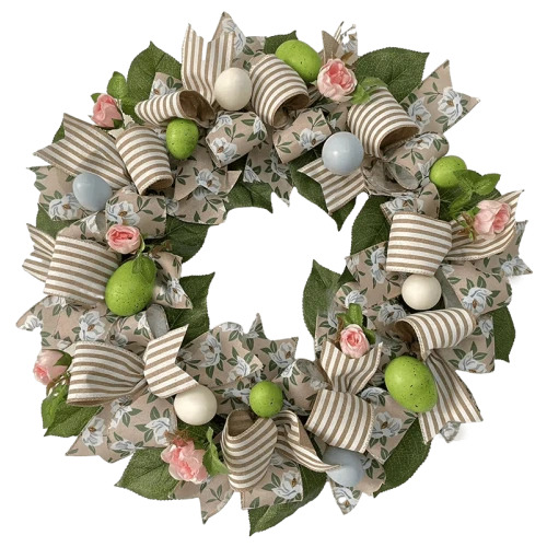 Senmasine Easter Door Wreaths For Hanging Decoration Mixed Colorful Eggs Artificial Leaves Ribbon Bows Rabbit