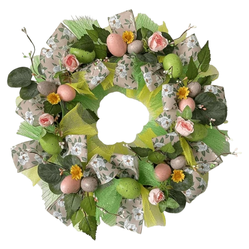 Senmasine Egg Easter Door Wreath Decoration With Ribbon Bows Artificial Flowers Leaves Easter Rabbit