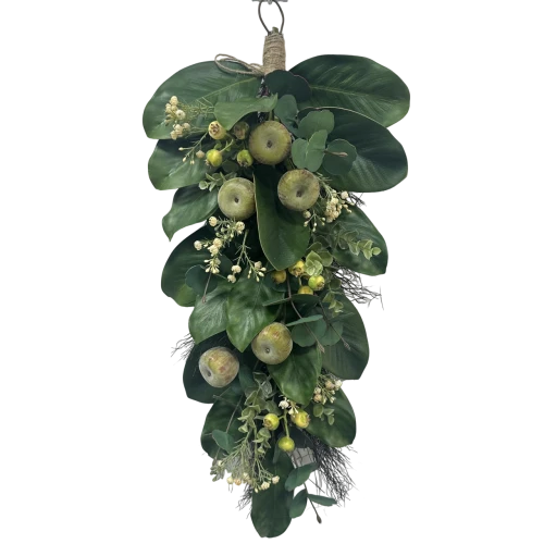 Senmasine 人工花輪混合アップルイチジク緑の葉春の花輪玄関ドア吊り装飾