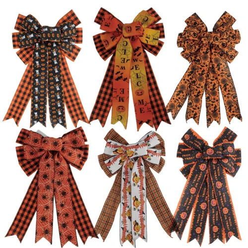 Senmasine Halloween Bows con decorazione del nastro a griglia di zucca di ragno testa di fantasma