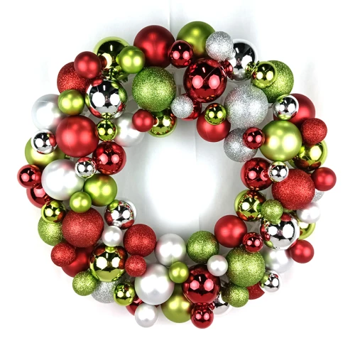 Corona de adornos navideños Senmasine de 40 cm con bola de color clásica, decoración colgante navideña para festivales navideños