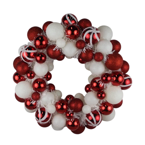 Senmasine 40 センチメートルボールつまらないリースクリスマスホリデー玄関ドア吊り下げ装飾赤白キャンディリース