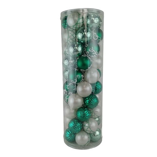 China Senmasine 50pcs Christmas baubles set for holiday tree hanging decoration 60mm green white ornaments manufacturer