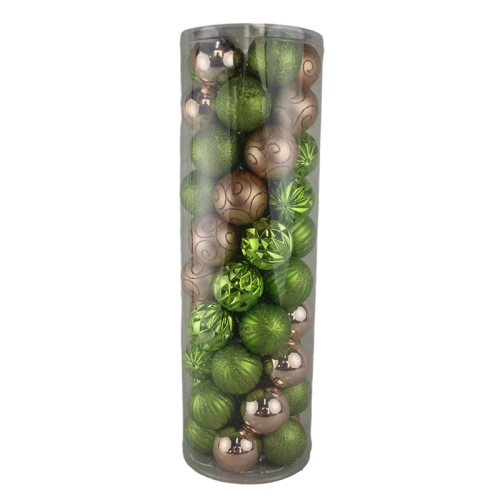 Senmasine 50-teiliges Weihnachtskugel-Dekorationsset für Zuhause, Weihnachtsdekoration, 60 mm, grüne Champagner-Ornamente