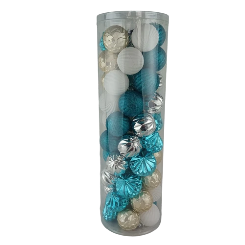 Senmasine 50 Stück Weihnachtskugeln, bruchsichere Kugeln, 60 mm, Weißgold, Blau, Splitter, Ornamente, Urlaub, DIY-Geschenke