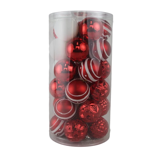 Senmasine 30-teiliges Weihnachtskugel-Set, 60 mm, rot, weiß, Kunststoff-Ornamente, Weihnachtsdekoration zum Aufhängen