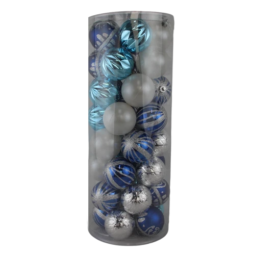 Senmasine 40-teiliges Kunststoff-Weihnachtskugel-Set für Feiertage, hängende Dekoration, weiß-blaue Splitter-Ornamente
